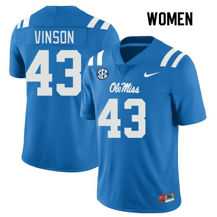 Women #43 Rayf Vinson Ole Miss Rebels College Football Jerseys Stitched Sale-Power Blue